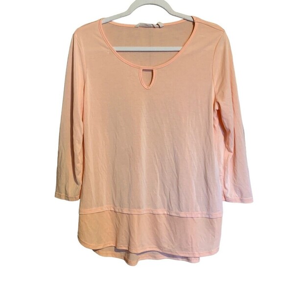 Soft Surroundings Womens Size Medium Pink Keyhole Front Sheer Tunic Top Blouse - Picture 1 of 5